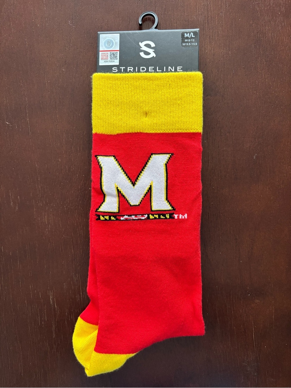 UNIVERSITY OF MARYLAND STRIDELINE CREW SOCKS NWT MEN’S SHOE SIZE 8-12